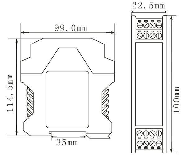 Dual channel K-type Thermocouple Signal Conditioner Size