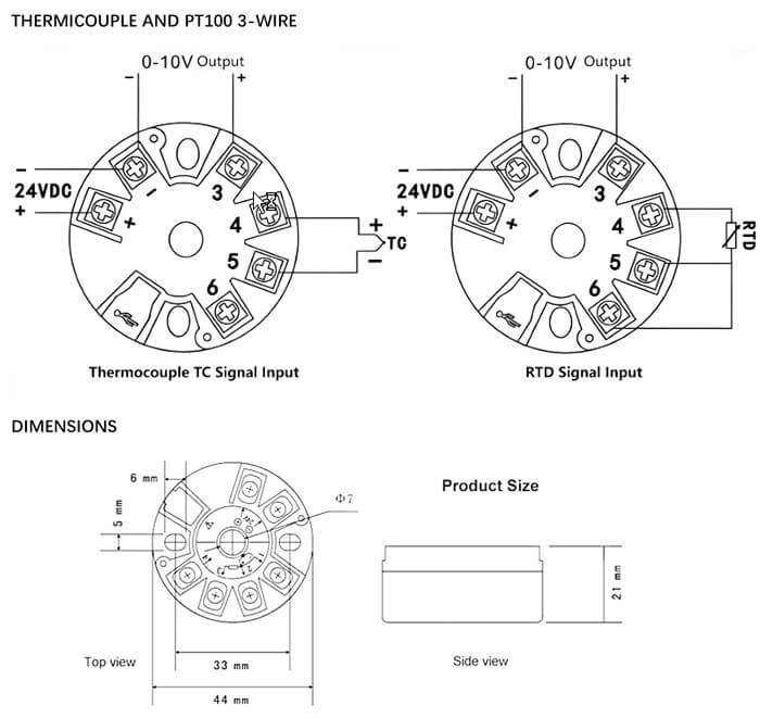 Temperature transmitter 0-10V output wiring